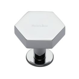 Heritage Brass Cabinet Knob Hexagon Design with Rose 38mm Polished Chrome finish