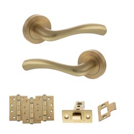 STATUS Texas Door Handle Pack (Latch Set - 3" CE Latch, 4" Fire Rated Hinges x3) - Satin Brass