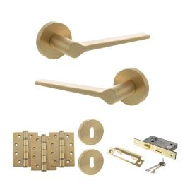 Senza Pari Laviano Door Handle Pack (3 Lever Lock Set - 3" CE Sashlock, 4" Fire Rated Hinges x3) - Satin Brass