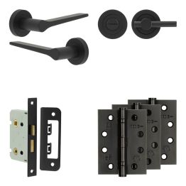 Complete Gio Door Handle Pack - Bathroom - Black - By Frelan Hardware - JE-E5A2-MB