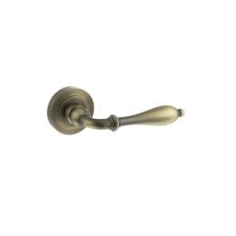 Old English Wrexham Lever Door Handle on Round Rose - Matt Antique Brass