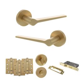 Senza Pari Laviano Door Handle Pack (Bathroom Set - 2.5" CE Bathroom Lock, 4" Fire Rated Hinges x3) - Satin Brass