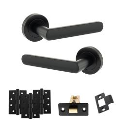 STATUS Carolina Door Handle Pack (Latch Set - 3" CE Latch, 4" Fire Rated Hinges x3) - Matt Black