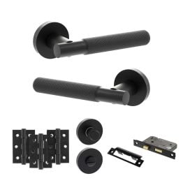 Senza Pari Rosarno Door Handle Pack (Bathroom Set - 2.5" CE Bathroom Lock, 3" Fire Rated Hinges x3) - Matt Black