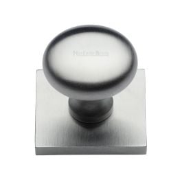 Heritage Brass Cabinet Knob Victorian Round Design with Square Backplate 32mm Satin Chrome finish