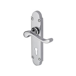 Heritage Brass Door Handle Lever Lock Savoy Design Polished Chrome finish