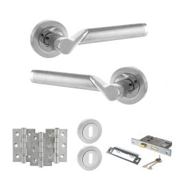 STATUS Hawaii Door Handle Pack (3 Lever Lock Set - 3" CE Sashlock, 3" Fire Rated Hinges x3) - Satin Chrome/Polished Chrome