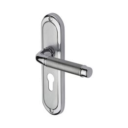 Heritage Brass Door Handle for Euro Profile Plate Saturn Design Apollo finish