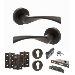 STATUS Colorado Door Handle Pack (Euro Lock Set - 2.5" CE Sashlock, 3" Fire Rated Hinges x3) - Urban Dark Bronze