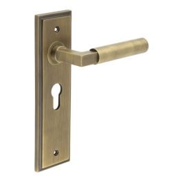 Westminster Door Handle Euro Backplate Antique Brass - By Frelan Hardware - BUR30KIT11