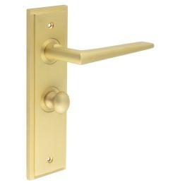 Mayfair Door Handle Bathroom Backplate Satin Brass & Turn & Release - By Frelan Hardware - BUR-10SB-453SB-80SB
