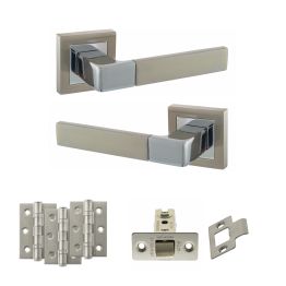 STATUS Montana Door Handle Pack (Latch Set - 2.5" CE Latch, 3" Fire Rated Hinges x3) - Satin Nickel/Polished Chrome