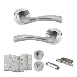 STATUS Texas Door Handle Pack (Bathroom Set - 2.5" CE Bathroom Lock, 4" Fire Rated Hinges x3) - Satin Chrome