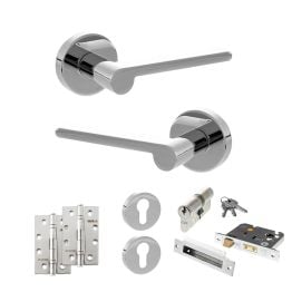 Senza Pari Darrio Door Handle Pack (Euro Lock Set - 2.5" CE Sashlock, 4" Slim Knuckle Hinges x2) - Polished Chrome