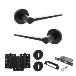 Senza Pari Laviano Door Handle Pack (3 Lever Lock Set - 3" CE Sashlock, 4" Fire Rated Hinges x3) - Matt Black