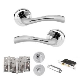STATUS Texas Door Handle Pack (Bathroom Set - 2.5" CE Bathroom Lock, 4" Fire Rated Hinges x3) - Polished Chrome