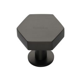 Heritage Brass Cabinet Knob Hexagon Design with Rose 32mm Matt Bronze finish