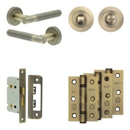 Complete Venice Door Handle Pack - Bathroom - Antique Brass - By Frelan Hardware - JE-F5B3-AB