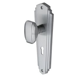 Heritage Brass Mortice Knob on Lock Plate Charlston Design Satin Chrome finish