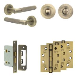 Complete Bari Door Handle Pack - Bathroom - Antique Brass - By Frelan Hardware - JE-D6A3-AB