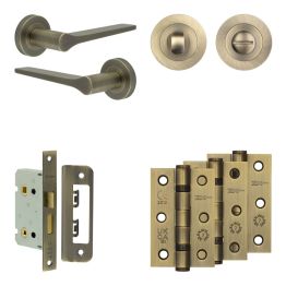 Complete Gio Door Handle Pack - Bathroom - Antique Brass - By Frelan Hardware - JE-E5B3-AB