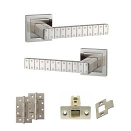 Senza Pari Bianca Door Handle Pack (Latch Set - 2.5" CE Latch, 4" Slim Knuckle Hinges x2) - Satin Nickel