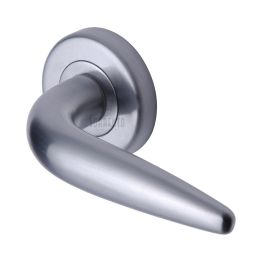 Sorrento Door Handle Lever Latch on Round Rose Goccia Design Satin Chrome finish