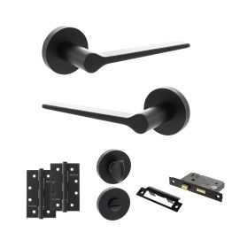 Senza Pari Laviano Door Handle Pack (Bathroom Set - 3" CE Bathroom Lock, 4" Slim Knuckle Hinges x2) - Matt Black