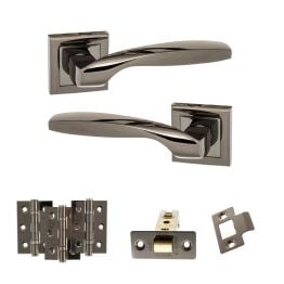 STATUS Oklahoma Door Handle Pack (Latch Set - 2.5" CE Latch, 3" Fire Rated Hinges x3) - Black Nickel