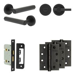 Complete Hex Door Handle Pack - Bathroom - Black - By Frelan Hardware - JE-C5A2-MB