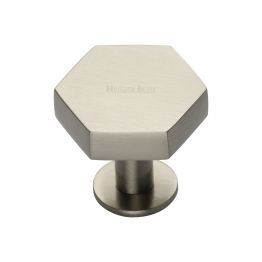 Heritage Brass Cabinet Knob Hexagon Design with Rose 32mm Satin Nickel finish