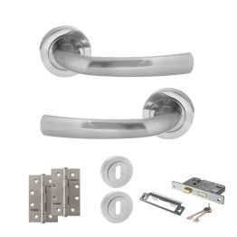 STATUS Nevada Door Handle Pack (3 Lever Lock Set - 2.5" CE Sashlock, 4" Slim Knuckle Hinges x2) - Satin Chrome
