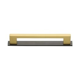 Heritage Brass Cabinet Pull Metro Design with Plate 128mm CTC Matt Bronze/Satin Brass Finish