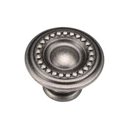 Beaded Round Knob 035mm Distressed Pewter finish