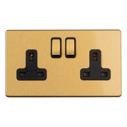Eurolite Concealed 3mm 2 Gang 13Amp Switched Socket Satin Brass