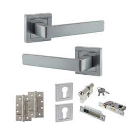STATUS Montana Door Handle Pack (Euro Lock Set - 2.5" CE Sashlock, 4" Slim Knuckle Hinges x2) - Satin Chrome