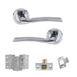 STATUS Indiana Door Handle Pack (Latch Set - 3" CE Latch, 3" Fire Rated Hinges x3) - Satin Chrome/Polished Chrome