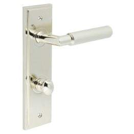 Piccadilly Door Handle Bathroom Din Backplate Polished Nickel & Turn & Release - By Frelan Hardware - BUR-40PN-456PN-80PN