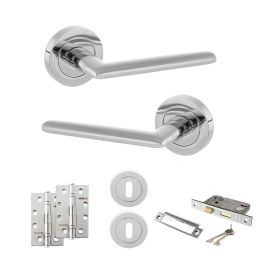 STATUS Alabama Door Handle Pack (3 Lever Lock Set - 2.5" CE Sashlock, 4" Slim Knuckle Hinges x2) - Polished Chrome