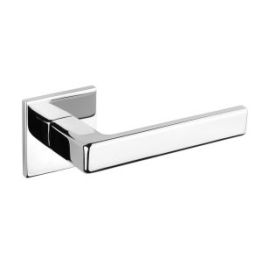 Tupai Exclusivo 5S Line Portel Lever Door Handle on 5mm Slimline Square Rose - Bright Polished Chrome