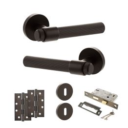 Senza Pari Fasana Door Handle Pack (3 Lever Lock Set - 2.5" CE Sashlock, 4" Slim Knuckle Hinges x2) - Urban Dark Bronze
