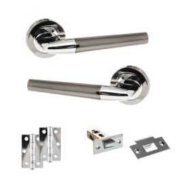 STATUS Tennessee Door Handle Pack (Latch Set - 2.5" Latch, 3" Hinges x2) - Black Nickel/Polished Chrome