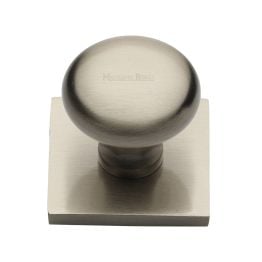 Heritage Brass Cabinet Knob Victorian Round Design with Square Backplate 32mm Satin Nickel finish