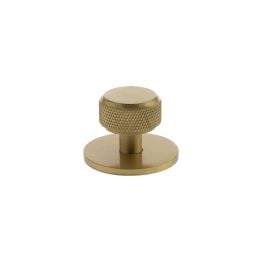 Millhouse Brass Eiffel Knurled Round Cabinet Knob Handle on Backplate - Satin Brass
