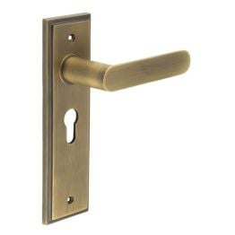 Kensington Door Handle Euro Backplate Antique Brass - By Frelan Hardware - BUR25KIT11