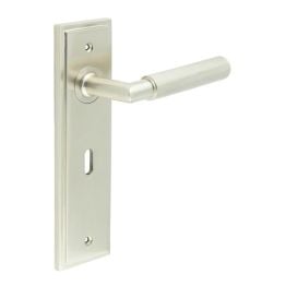 Piccadilly Door Handle Lock Backplate Satin Nickel - By Frelan Hardware - BUR40KIT321