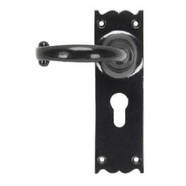 Black Cottage Lever Euro Lock Set