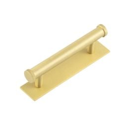 Hoxton Thaxted Cabinet Handles 96mm Ctrs Plain Backplate Satin Brass - By Frelan Hardware - HOX-250SB-5050SB