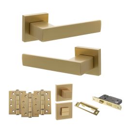 Senza Pari Panetti Door Handle Pack (Bathroom Set - 3" CE Bathroom Lock, 4" Fire Rated Hinges x3) - Satin Brass