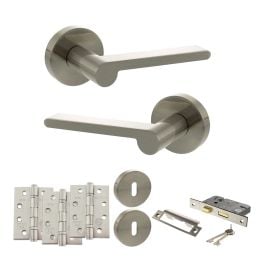 Senza Pari Darrio Door Handle Pack (3 Lever Lock Set - 3" CE Sashlock, 4" Fire Rated Hinges x3) - Satin Nickel